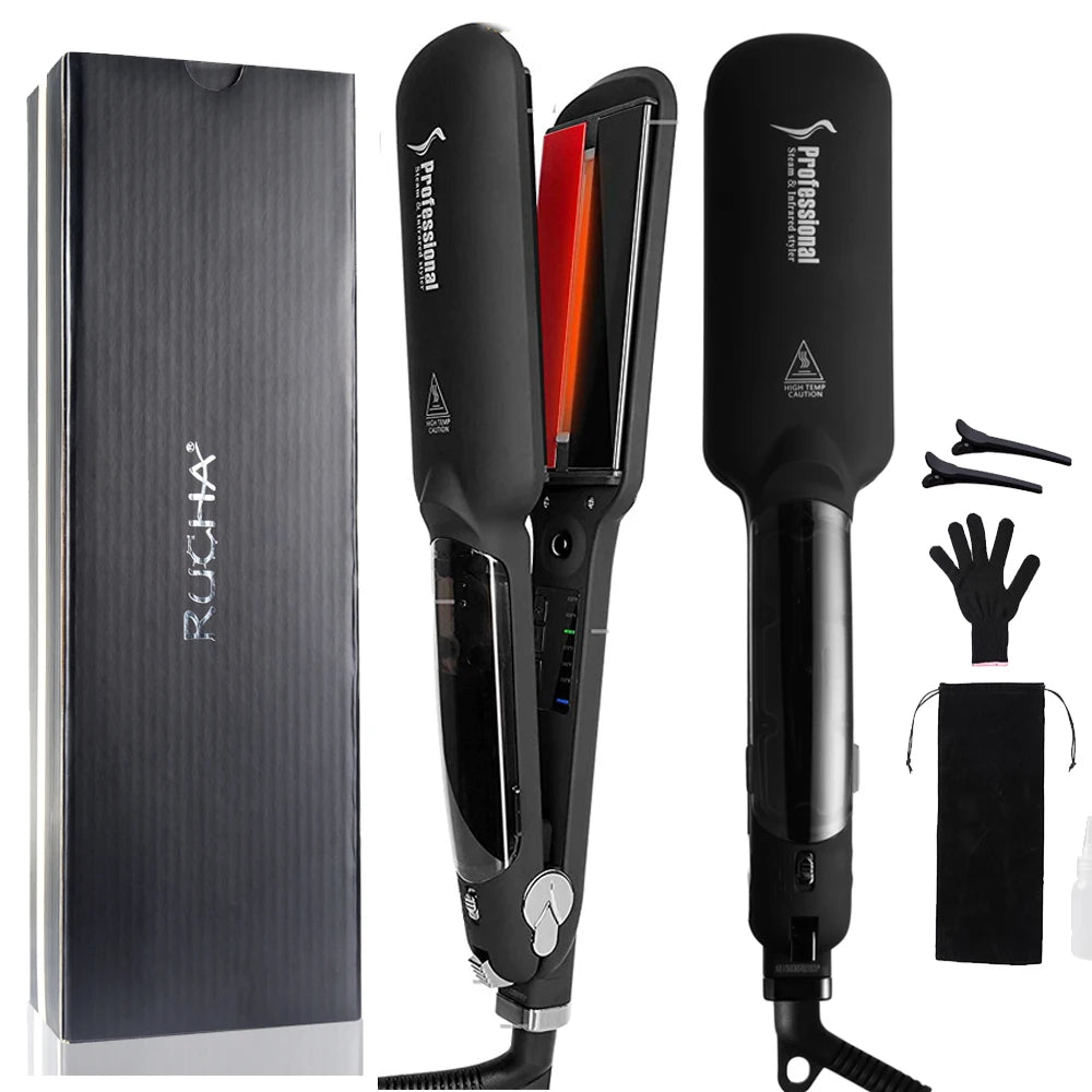 RUCHA Infrared Steam Hair Straightener 2-inch Ceramic Tourmaline Flat Iron