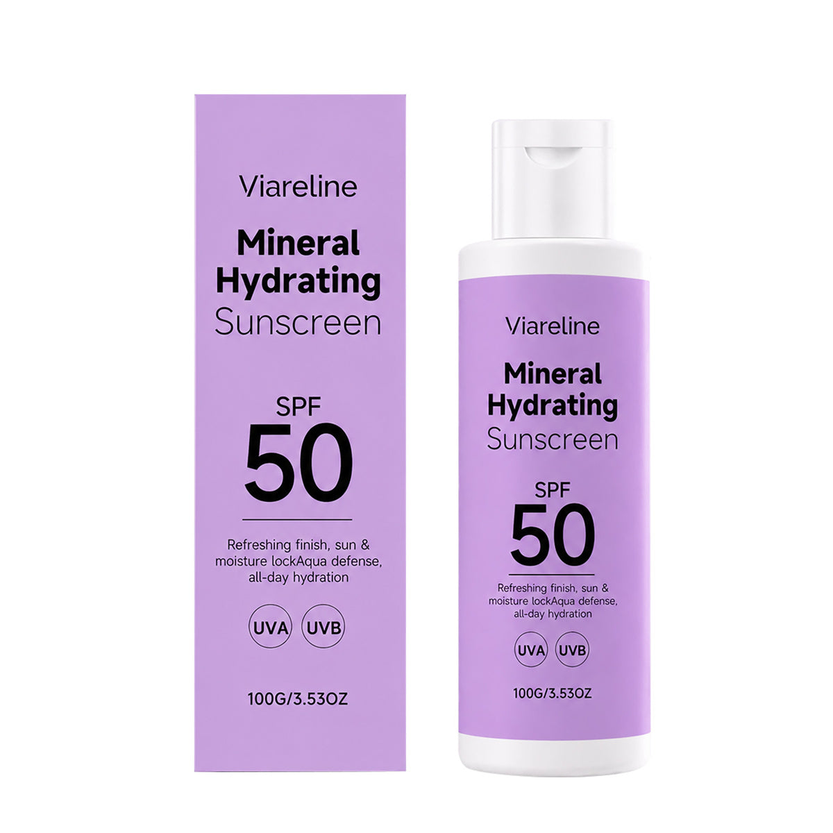 Viareline Mineral Hydrating Sunscream SPF 50 packaging on a white background