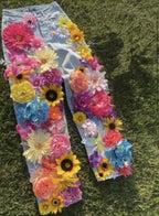 Women's 3D Floral Applique Straight Leg Denim Jeans