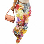 Women's 3D Floral Applique Straight Leg Denim Jeans