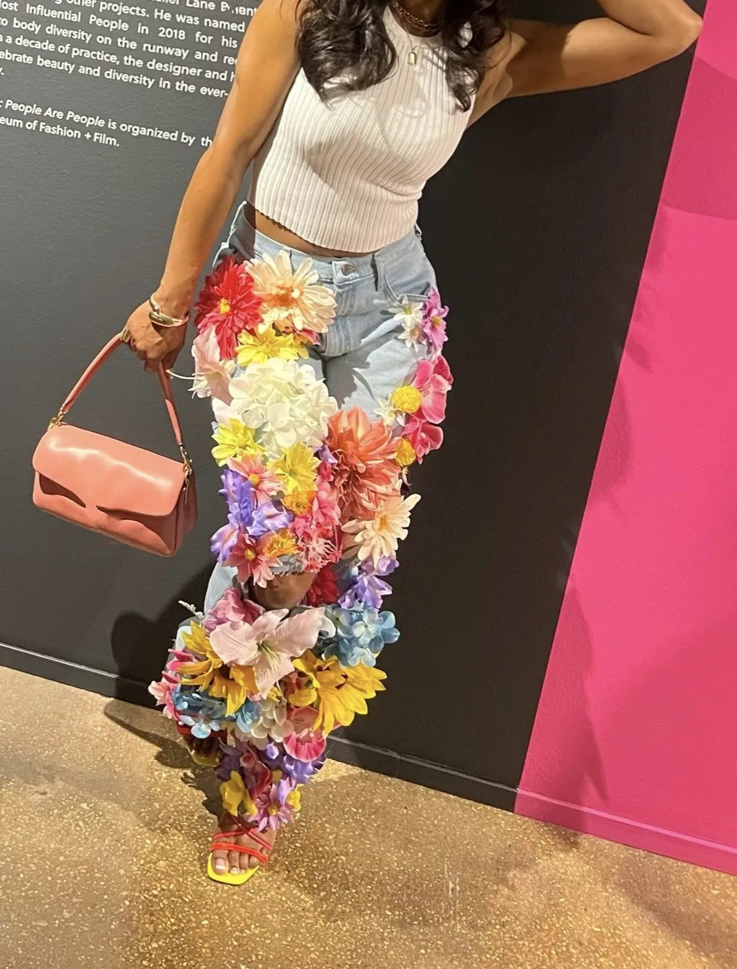 Women's 3D Floral Applique Straight Leg Denim Jeans