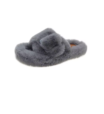 Women's Fluffy Open Toe Flat Slippers Suede Winter Warm