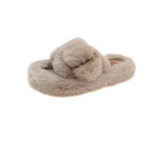 Women's Fluffy Open Toe Flat Slippers Suede Winter Warm