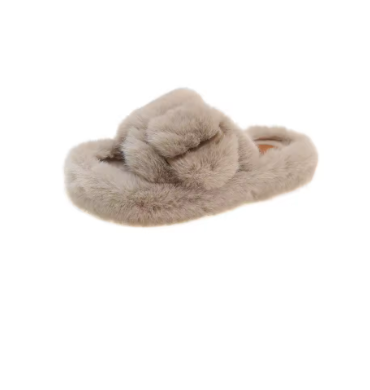 Women's Fluffy Open Toe Flat Slippers Suede Winter Warm