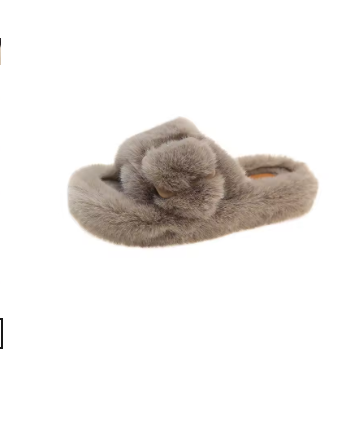 Women's Fluffy Open Toe Flat Slippers Suede Winter Warm