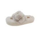 Women's Fluffy Open Toe Flat Slippers Suede Winter Warm