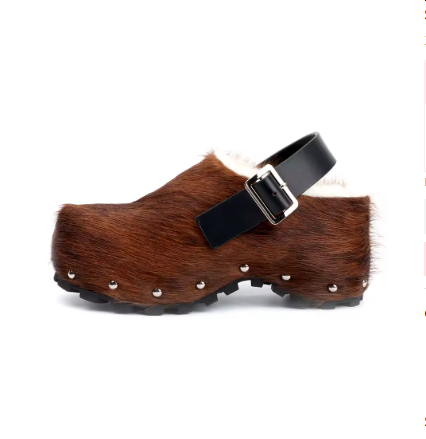 Women's Luxury Calf Hair Mules Platform Sandals Slip-On Slides