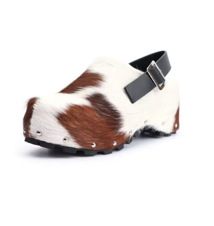 Women's Luxury Calf Hair Mules Platform Sandals Slip-On Slides