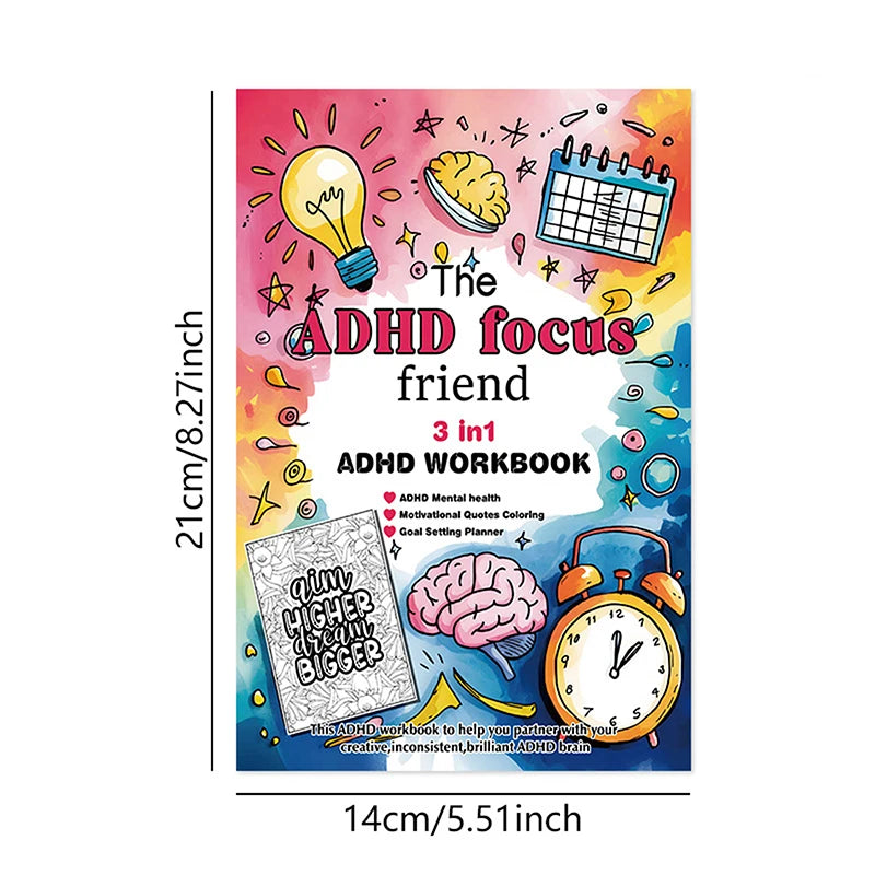 [k]The ADHD Focus Friend 3 In 1 ADHD Workbook Mental Health Goals Planner With Activities And Illustrations Coloring Book
