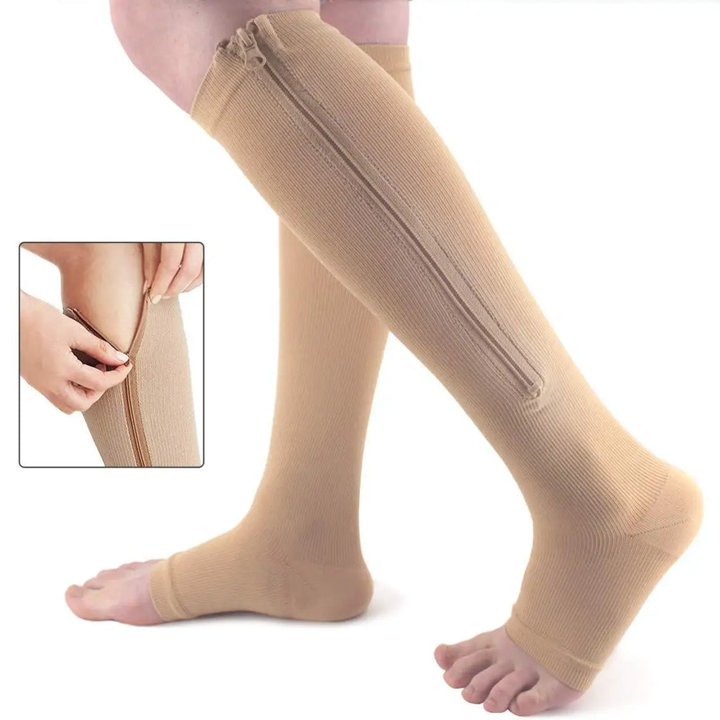 Zipper Compression Socks for Varicose Support Outdoor Running Fitness Hiking Anti-Fatigue Medical Care Diabetes Swelling Relief
