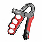 Hand grip strengthener with attachments on a white background