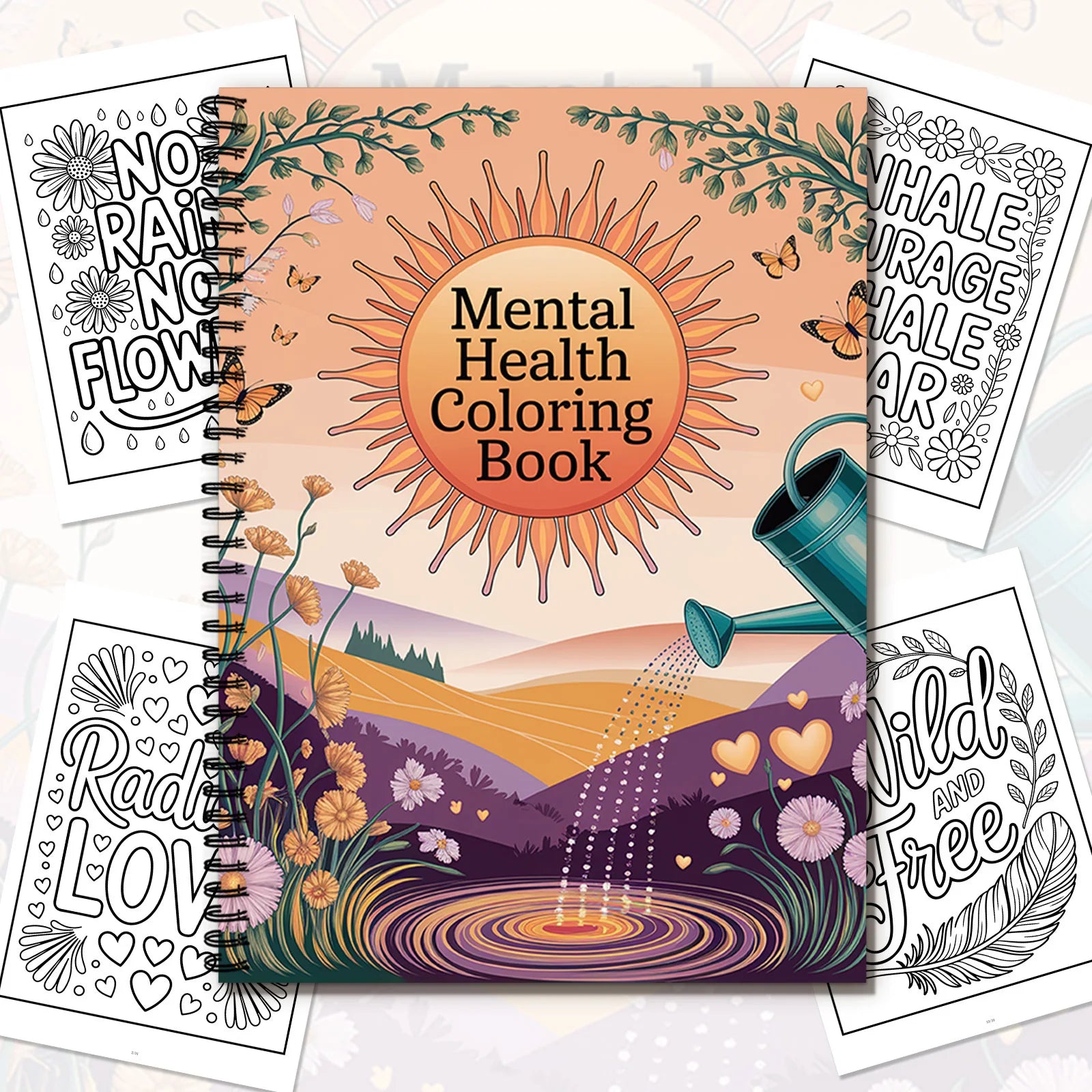 1PC 30-Page Emotional Balance Coloring Book, Beautiful Flower Patterns, Inspirational Lines,Mental Health Tool for Adults, Teens