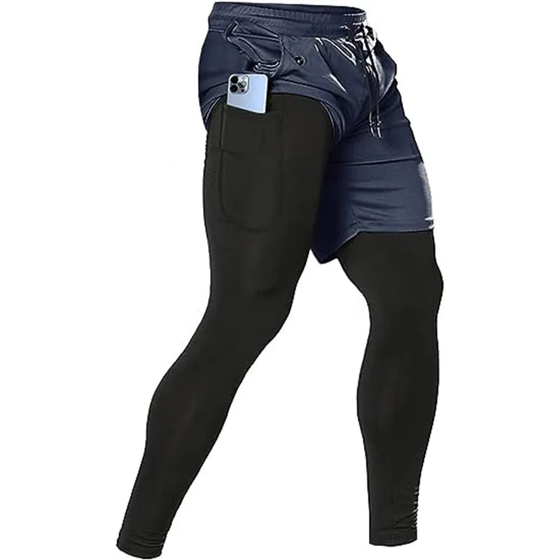 Men's Sport Pants 2 in1 Training Athletic Tracksuits Sportswear Workout Male Jogging Trousers Gym Fitness Running Pants Men