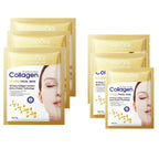 Collagen facial mask packaging with promotional text on a yellow background
