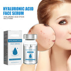 Hyaluronic acid face serum packaging with a woman's face and blemishes.