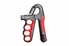 Hand grip strengthener with attachments on a white background