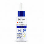 Disaar sunscreen serum bottle with before and after skin comparison on a white background
