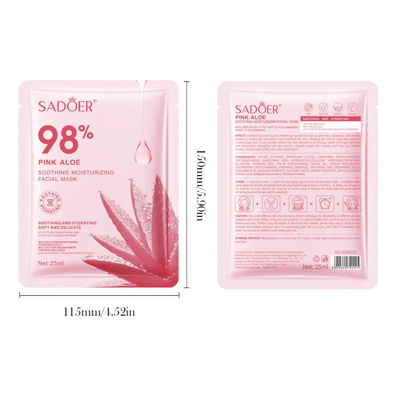 Pink Aloe Moisturizing Facial Masks Anti-Aging Hydrating Nourishing Anti Wrinkles Face Mask Sheet Masks Skin Care Product
