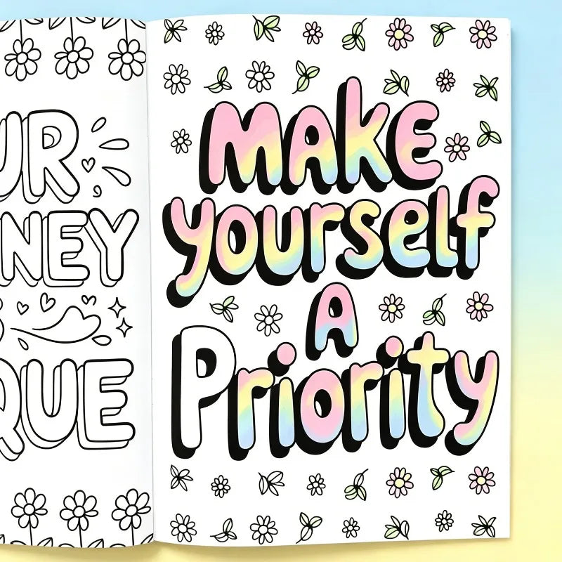 Adult Stress Relieving Mental Health Coloring Book Inspirational Art Book 32 Motivational Words Cheer Yourself Up Perfect Gift