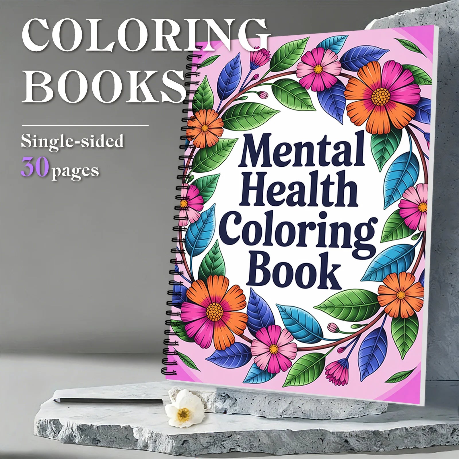 1PC 30-Page Emotional Soothing Coloring Book, Exquisite Flower Designs, Uplifting Phrases, Mental Health Coloring Book