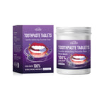 Eco-friendly jars of portable solid toothpaste tablets showcasing vibrant flavor varieties.