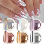 6Pcs Chrome Mirror Nail Powder Set – Gold Silver Holographic Aurora Iridescent Pigment for Rubbing Nail Art