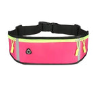 Pink and black waist bag with reflective strip on a white background