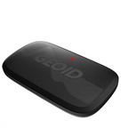 Black sensor device with LED indicator light on a light blue background