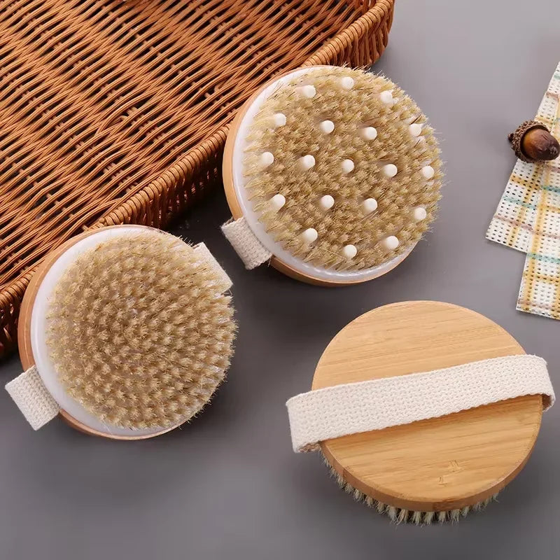 2 In 1 Dry Skin Body Brush Natural Bristle Dead Skin Remover Anti Cellulite Exfoliates Blood Circulation Health Massage Tools