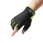 Black gloves with green accents on a white background