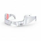 Glasses with electronic components on a white background, featuring text about weight, ease of use, and specifications.