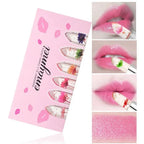 6Pcs/Box Crystal Clear Flower Jelly Lip Balm Kits Set Temperature Color Changing Lipstick Moisturizer Vitamin E Beauty Health