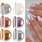 6Pcs Chrome Mirror Nail Powder Set – Gold Silver Holographic Aurora Iridescent Pigment for Rubbing Nail Art