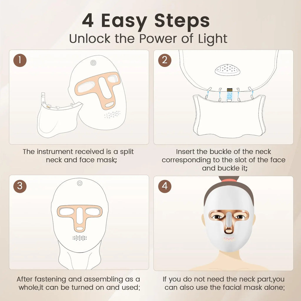 Red Light Therapy Mask for Face & Neck, LED Face Light Therapy,USB C Rechargeable,Infrared Mask for Home Working Travel Yoga
