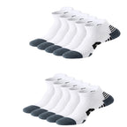 Pack of 10 pairs of white ankle socks with gray toes and heels on a white background.