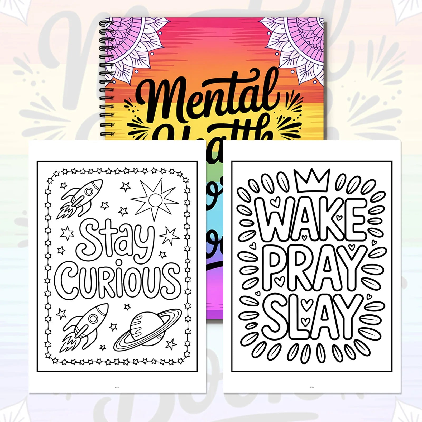 1PC 30-Page Mental Health Coloring Book, Exquisite Floral Patterns, Inspirational Quotes, Stress Relief
