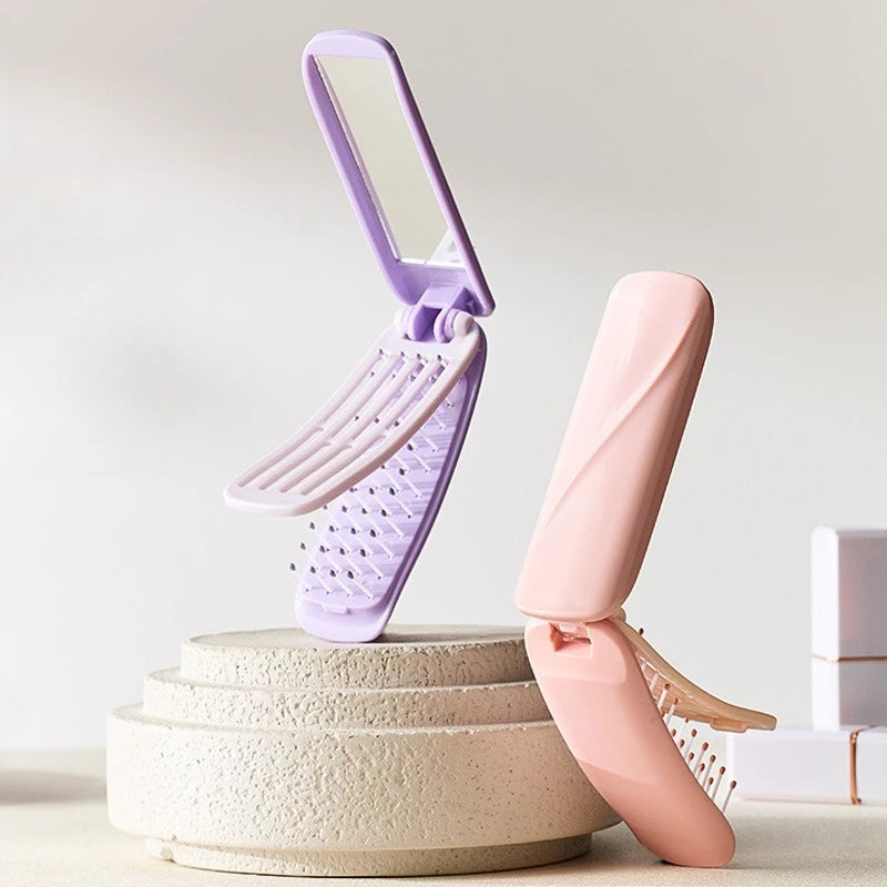 1PC Folding Comb Mirror 2-in-1 New Carry-on Mini Self-cleaning Folding Comb Home Beauty and Health Products Makeup