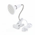 White LED grow light with flexible arm, clip, and power cord on a white background.