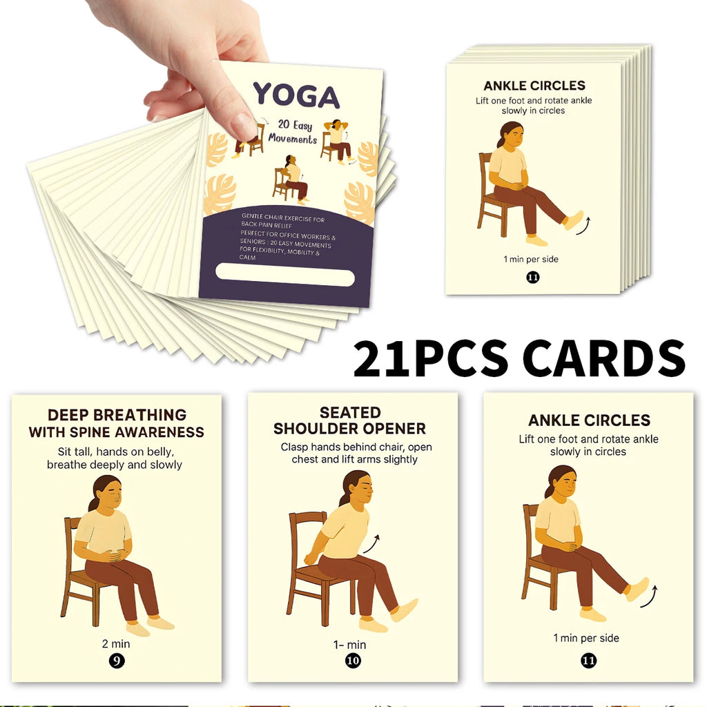 21pcs Seated Yoga Cards,Easy Chair Movements Poses Illustrated Step-By-Step Guide,Fitness Equipment Cards For Yoga Instructors