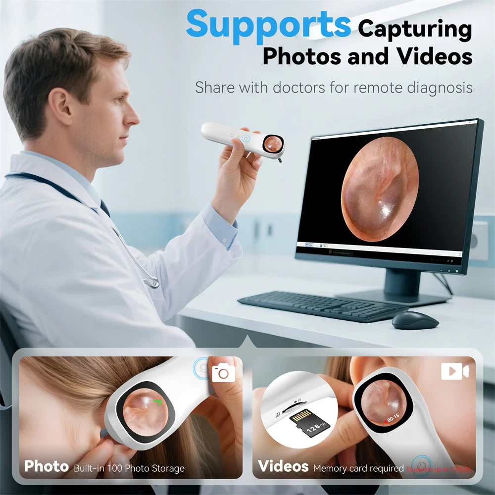 Digital Ear Camera with 1.21 Inch IPS Screen1080p HD Smart Visual Ear Care with tool for Ear/ Nose/Mouth/Pet/Skin Care Health