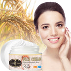 Woman applying face cream with a jar of Aishun Beauty Face Cream in front, set against a natural background.