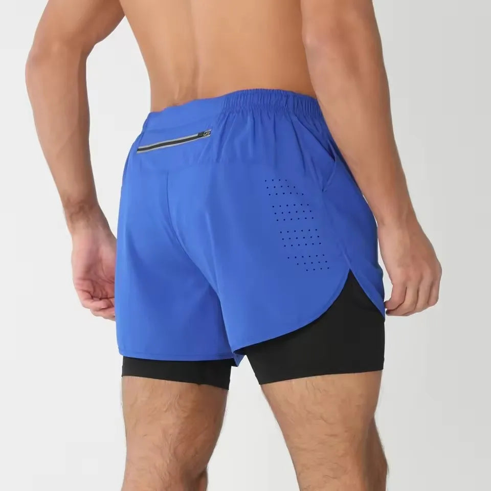 New men's running double-layer shorts quick-drying fitness 2-in-1 shorts men's sports workout training bodybuilding shorts male