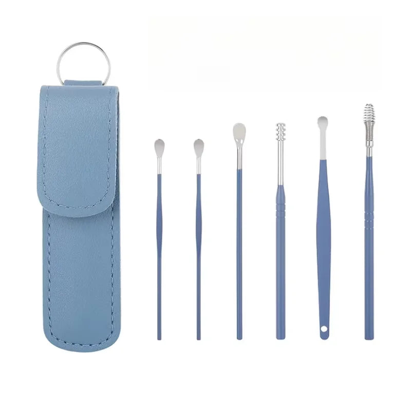 6Pcs Earwax Removal Tool Set – Stainless Steel Spiral Earpick & Ear Curette Cleaner Kit