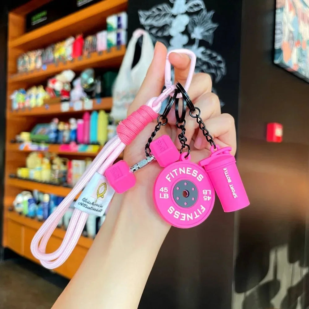 2026 Dumbbell Fitness Keychain, Weight Plate Gym Keyring, Shaker Bottle Workout Key Chain, Paracord Bag Charm Gift for Men 1Pc