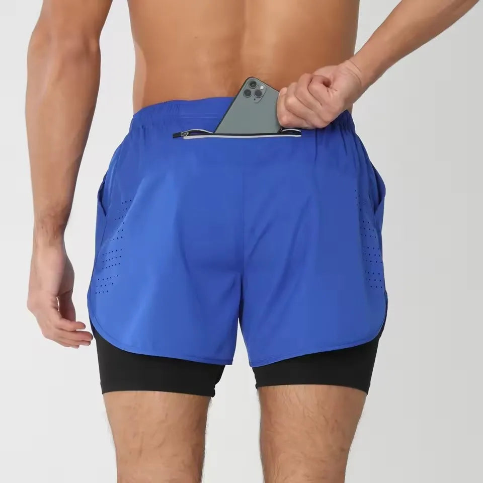 New men's running double-layer shorts quick-drying fitness 2-in-1 shorts men's sports workout training bodybuilding shorts male