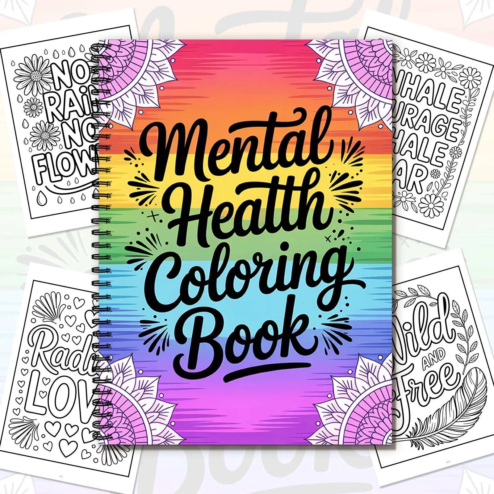 1PC 30-Page Mental Health Coloring Book, Exquisite Floral Patterns, Inspirational Quotes, Stress Relief