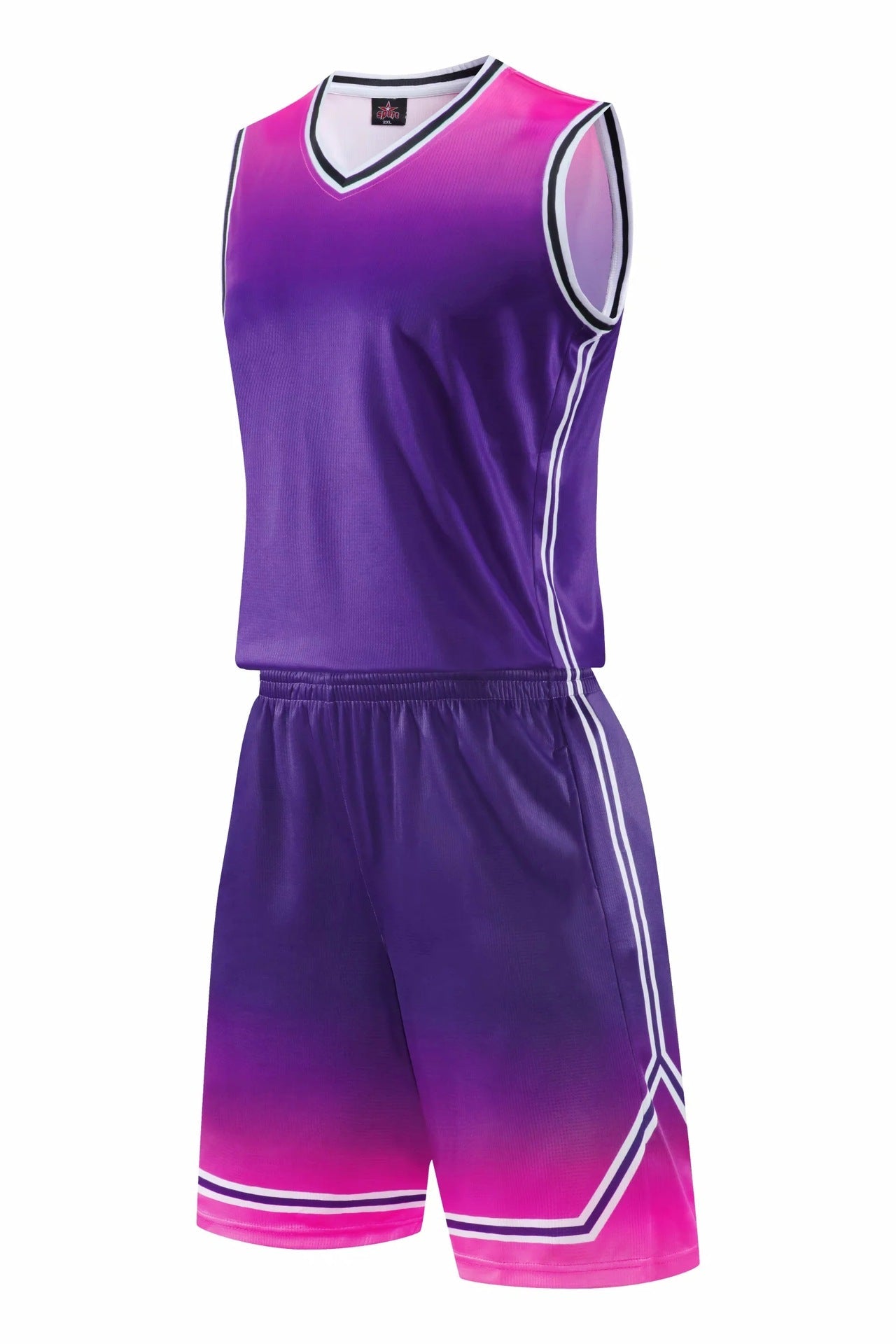 Gradient Basketball Uniform Sweat Absorbent Sports Suit Polyester Blend For Children And Adults Red Blue Purple White - Muliva