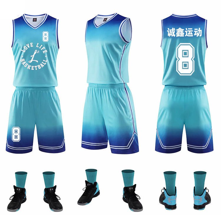 Gradient Basketball Uniform Sweat Absorbent Sports Suit Polyester Blend For Children And Adults Red Blue Purple White - Muliva