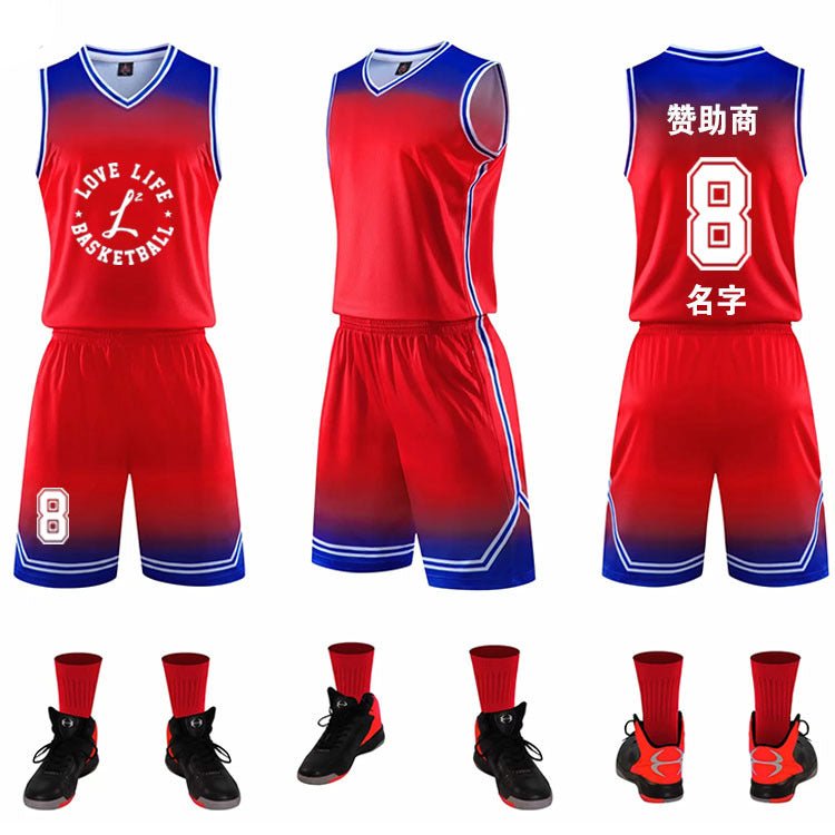 Gradient Basketball Uniform Sweat Absorbent Sports Suit Polyester Blend For Children And Adults Red Blue Purple White - Muliva