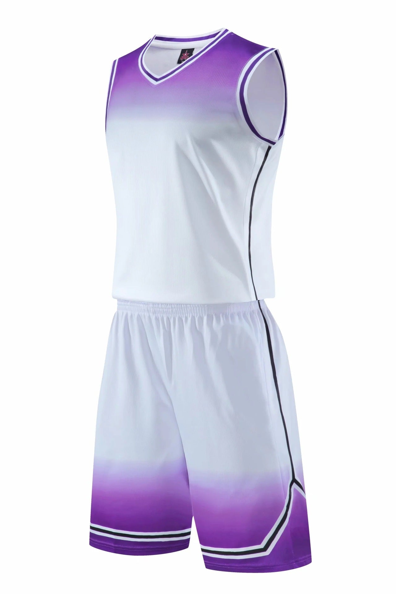 Gradient Basketball Uniform Sweat Absorbent Sports Suit Polyester Blend For Children And Adults Red Blue Purple White - Muliva